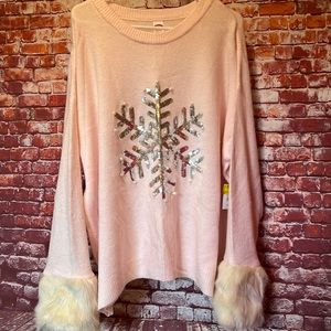 Beautiful Pink Sequined Snowflake Sweater! NWT 2X